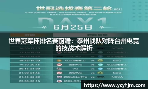 世界冠军杯排名赛前瞻:泰州战队对阵台州电竞的技战术解析